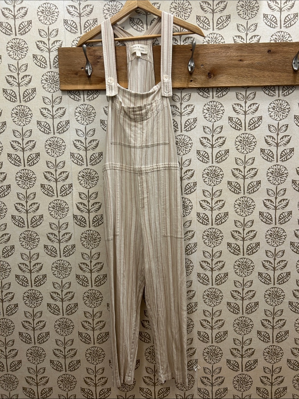 Striped Cream & Tan Pinafore Overalls